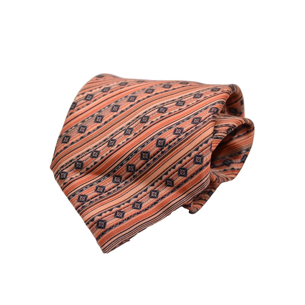 BRIONI Orange Geometric Made in Italy Woven Silk Tie Necktie